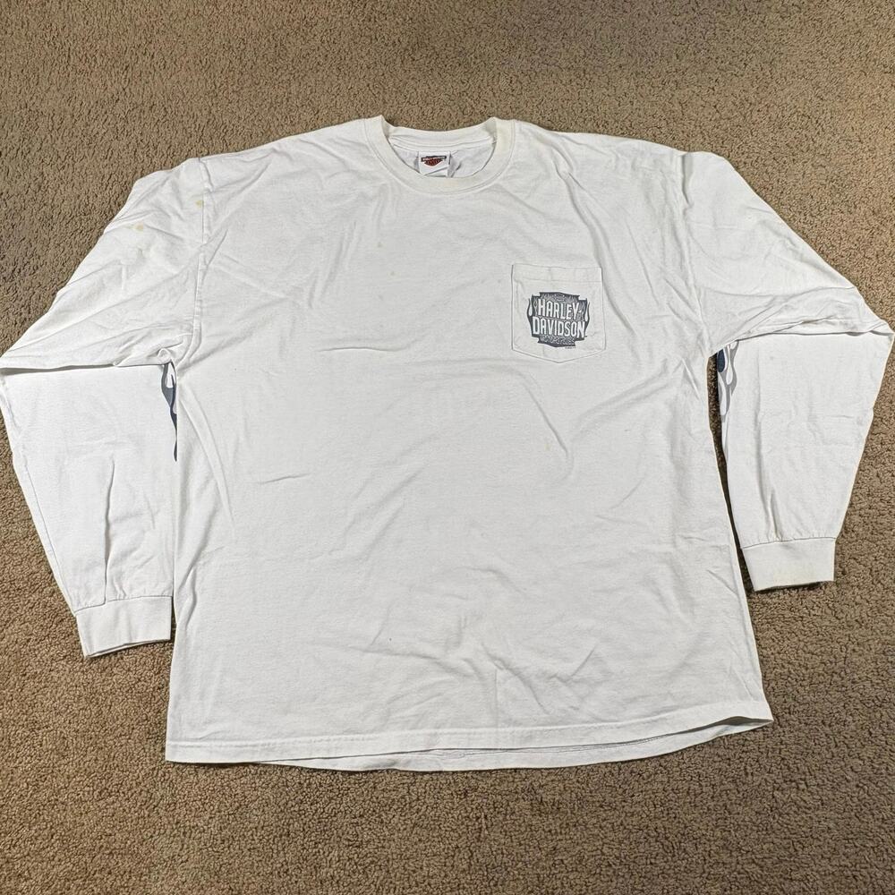 VTG Harley-Davidson Motorcycle Long Sleeve Y2K White Pocket Logo Mens Size 2XL